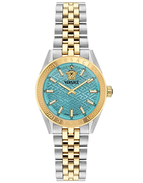 Versace Timeless V Code Blue Round Dial Quartz Analog Women Watch - VE8I00524