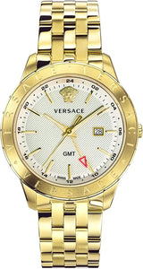 Versace Univers Quartz White Dial Gold Steel Strap Men's Watch - VEBK00518