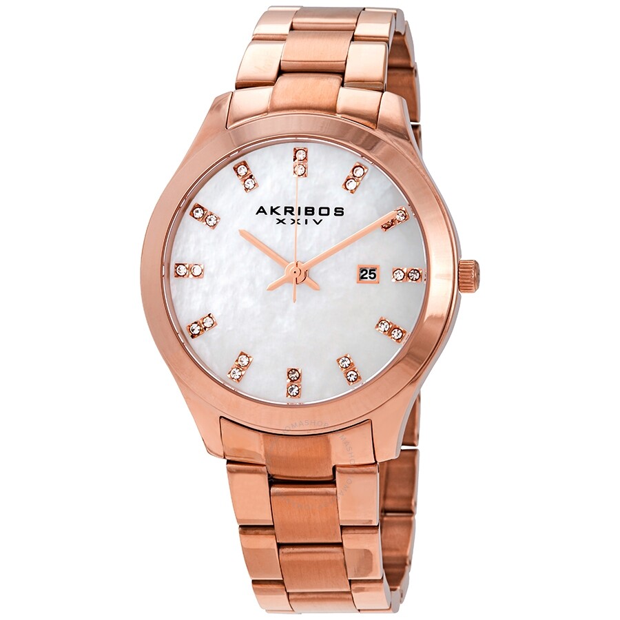 Akribos XXIV Mother of Pearl Dial Rose Gold-Tone Ladies Watch AK954RG - The Watches Men & Co