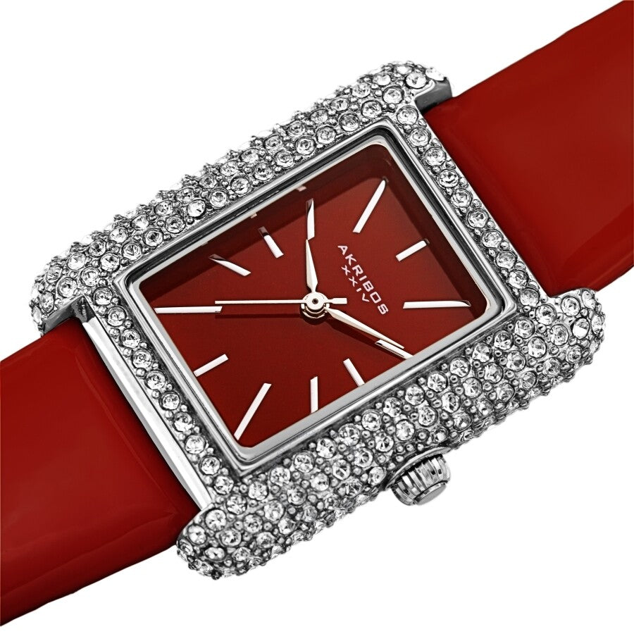 Akribos XXIV Quartz Crystal Red Dial Red Leather Ladies Watch AK1068RD - The Watches Men & Co #2