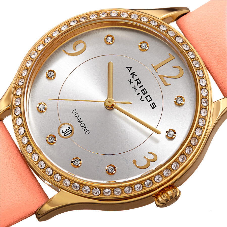 Akribos XXIV Quartz Diamond Crystal Silver Dial Ladies Watch AK1011PK - The Watches Men & Co #2