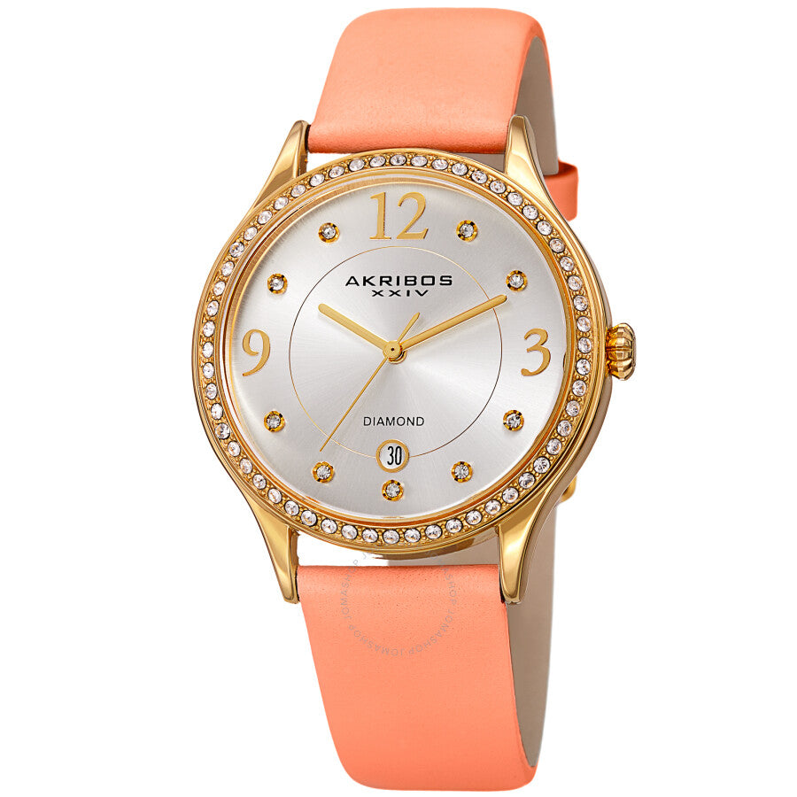 Akribos XXIV Quartz Diamond Crystal Silver Dial Ladies Watch AK1011PK - The Watches Men & Co
