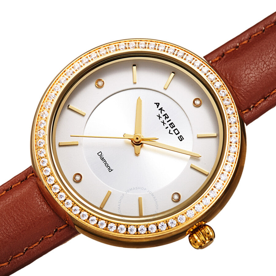 Akribos XXIV Quartz Diamond Crystal White Dial Ladies Watch AK1067BR - The Watches Men & Co #2