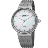 Akribos XXIV Quartz Diamond White Mother of Pearl Dial Ladies Watch AK1009SS - The Watches Men & Co