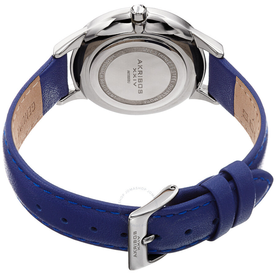 Akribos XXIV Quartz White Dial Blue Leather Ladies Watch AK1005BU - The Watches Men & Co #4
