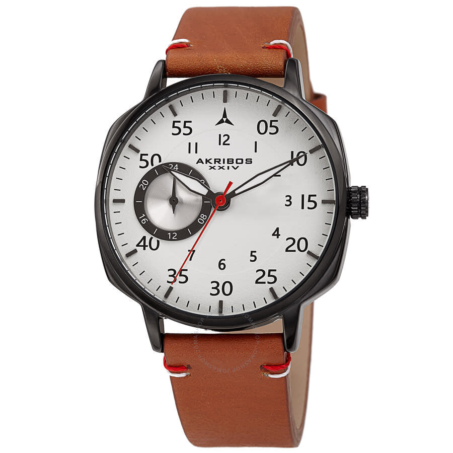 Akribos XXIV Quartz White Dial Brown Leather Men's Watch AK1109BRBK - The Watches Men & Co