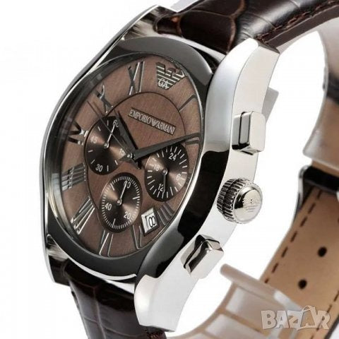 Emporio Armani AR0671 watch shown at angle with chronograph subdials visible