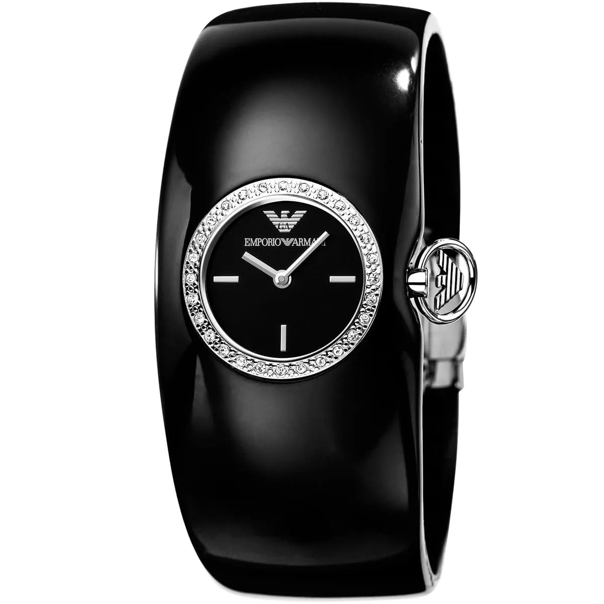 Emporio Armani AR0739 black watch with crystal bezel and black plastic strap