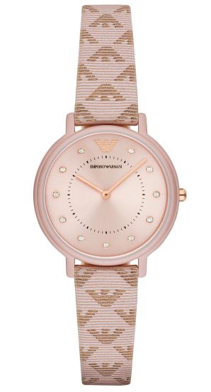 Emporio Armani Kappa women's watch with rose-gold dial and beige patterned strap