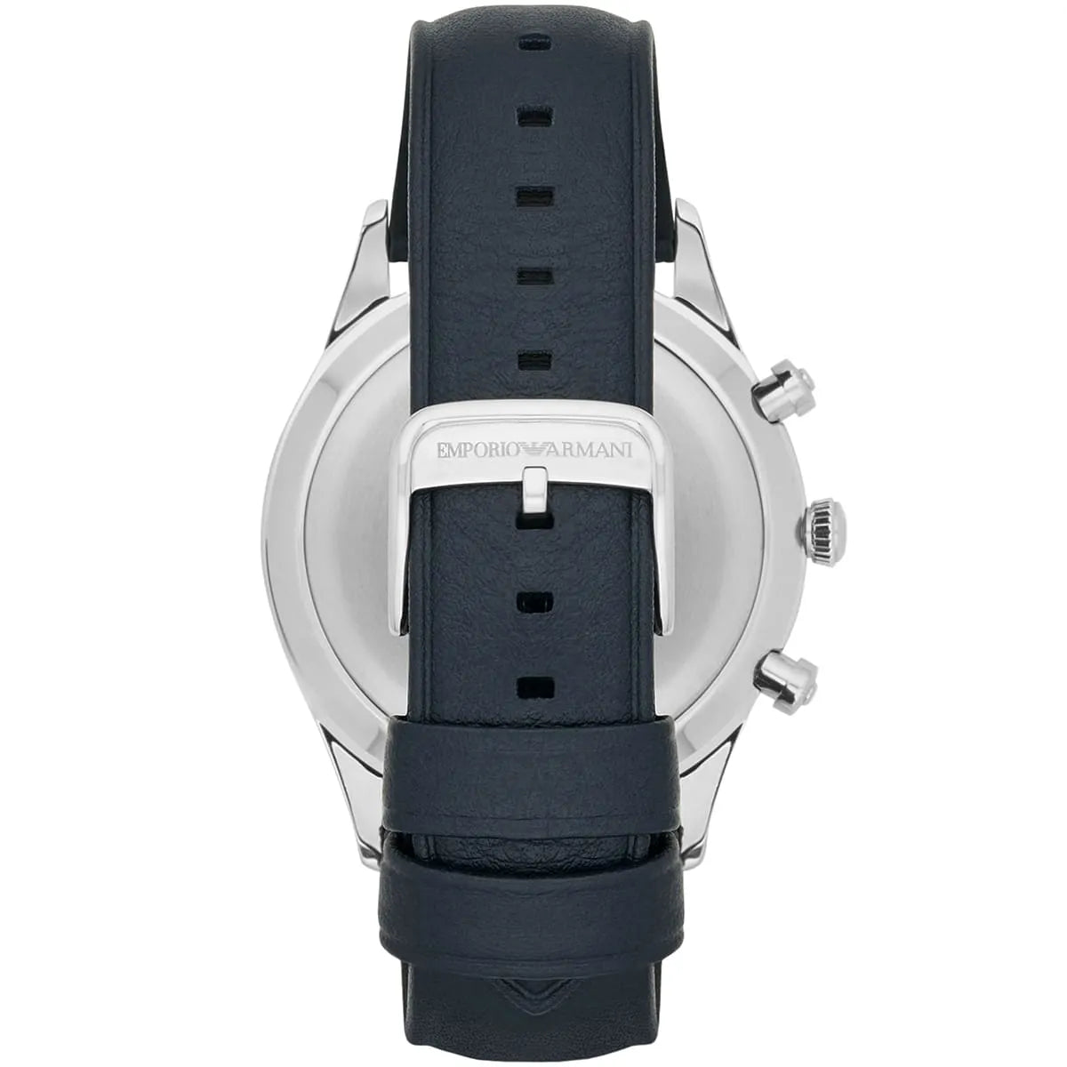 Emporio Armani AR11018 caseback showing stainless steel case back with Armani eagle logo