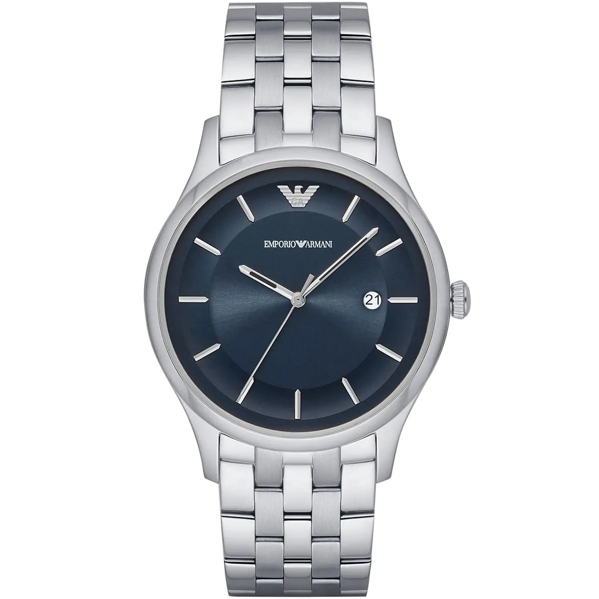 Emporio Armani Lambda men's watch with blue dial and silver stainless steel bracelet