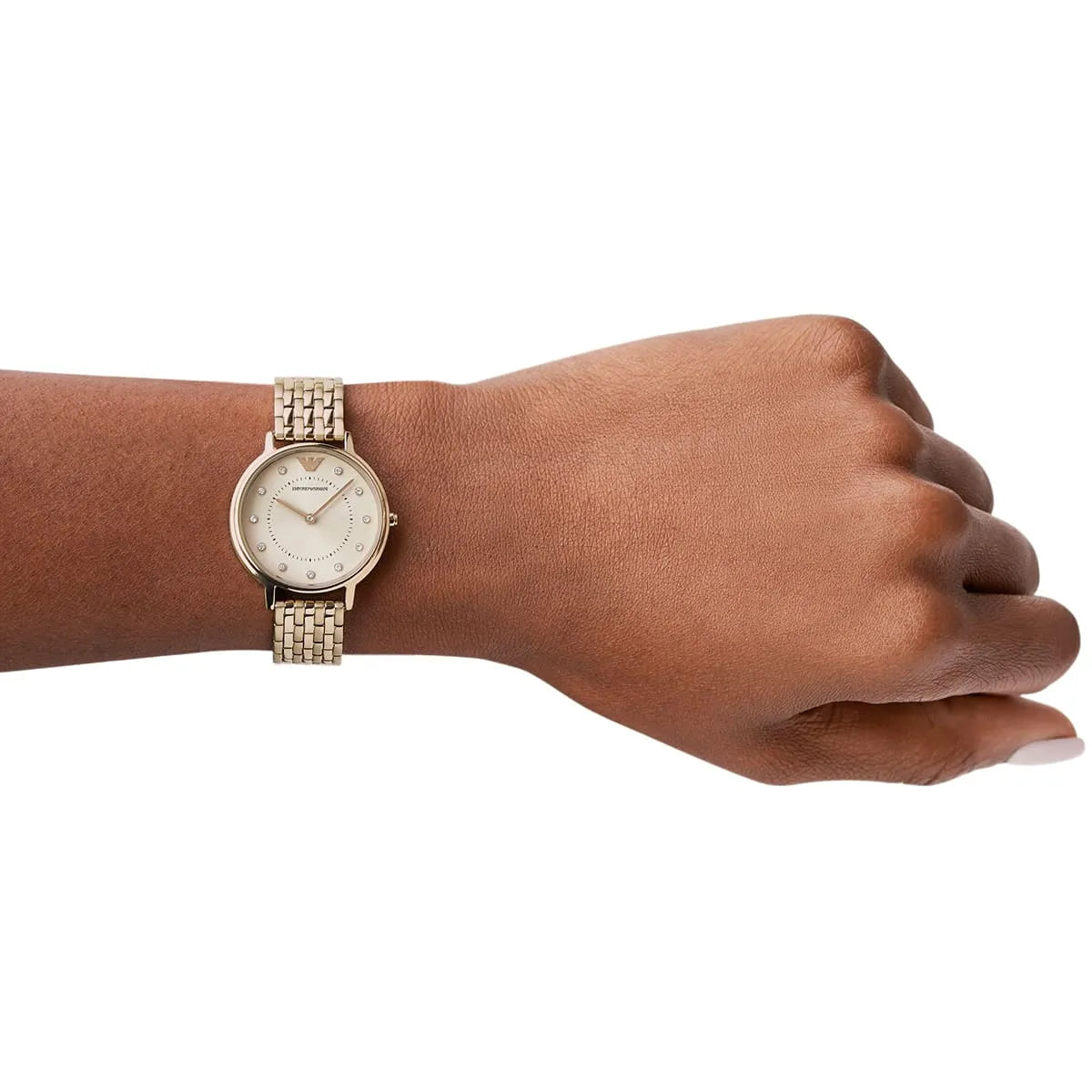 Emporio Armani AR11062 worn on wrist showing rose gold design
