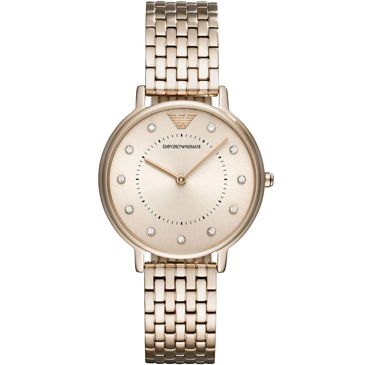 Emporio Armani AR11062 dress watch with rose gold dial and stainless steel bracelet