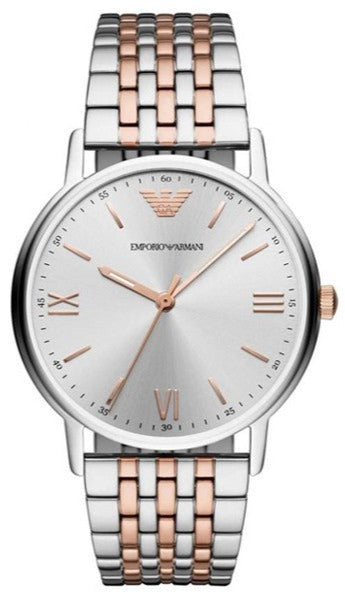Emporio Armani AR11093 quartz watch with silver dial and two-tone stainless steel bracelet