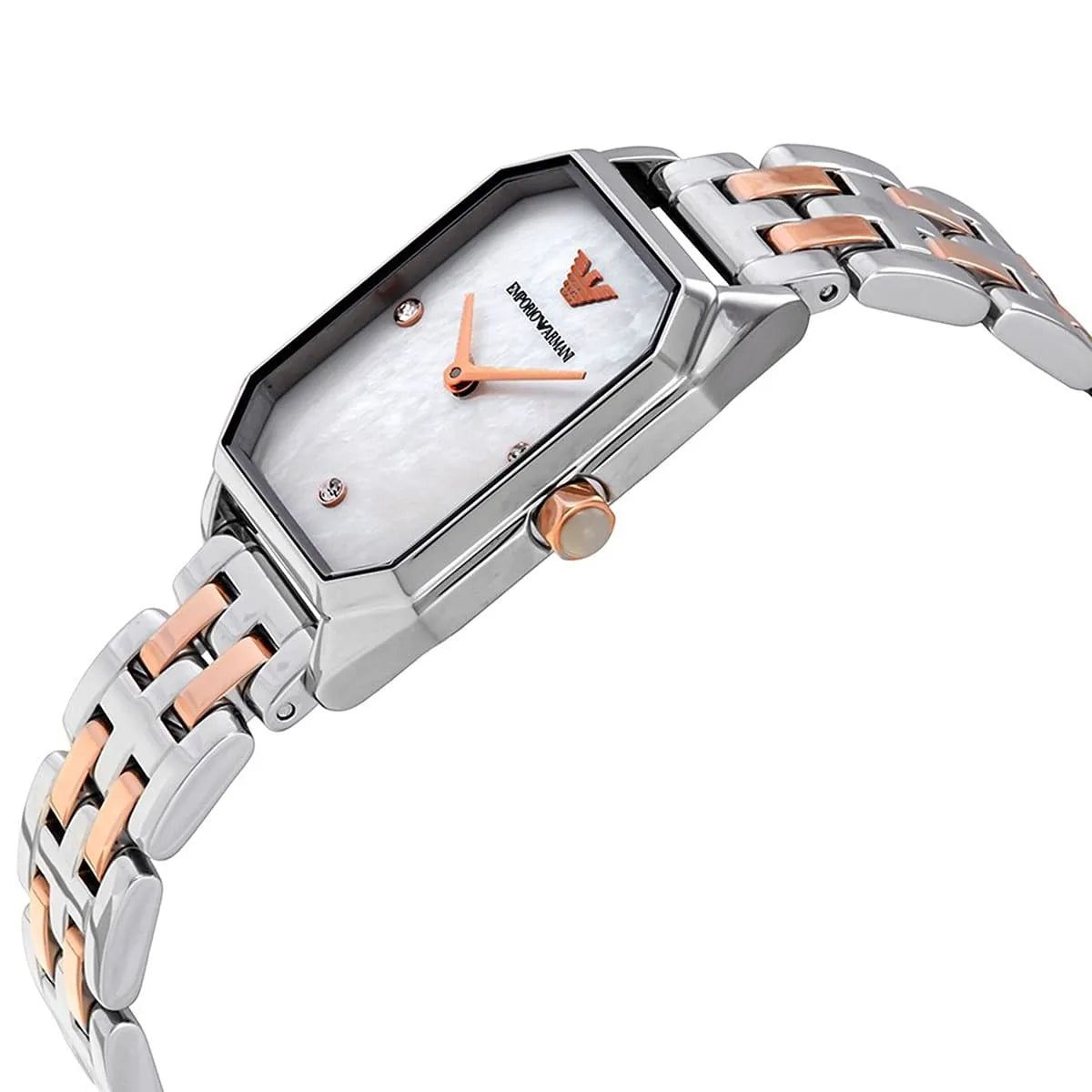 AR11146 Giola women's watch angled view showing white dial and two-tone stainless steel strap