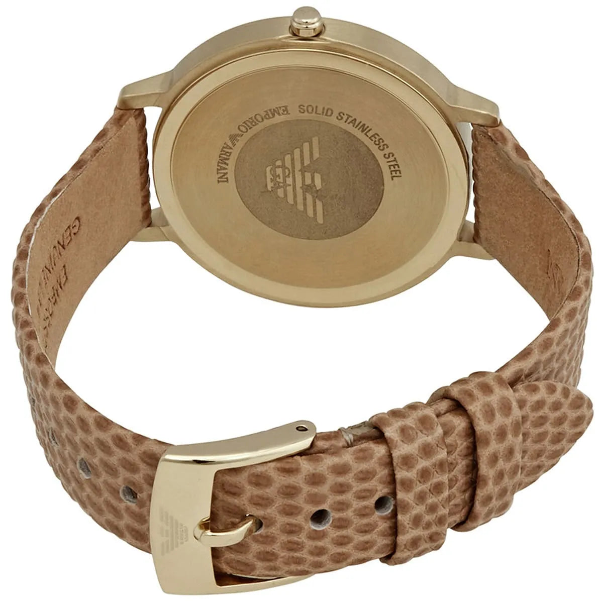 Emporio Armani Kappa caseback showing stainless steel and Eagle logo engraving