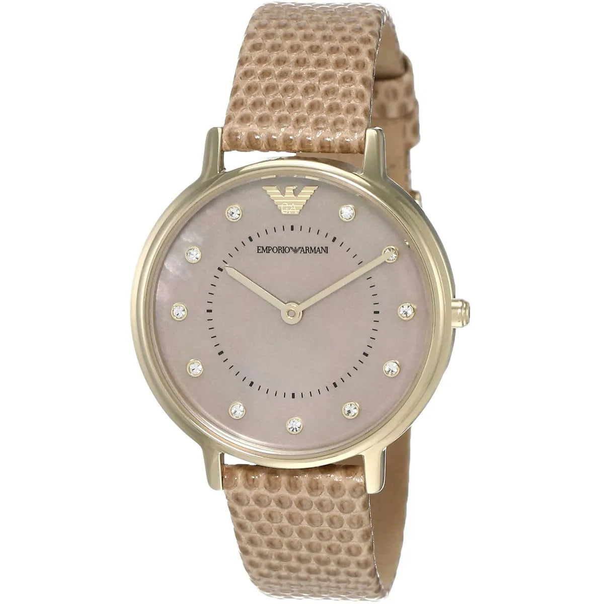 Emporio Armani Kappa watch with mother of pearl taupe dial and brown leather strap