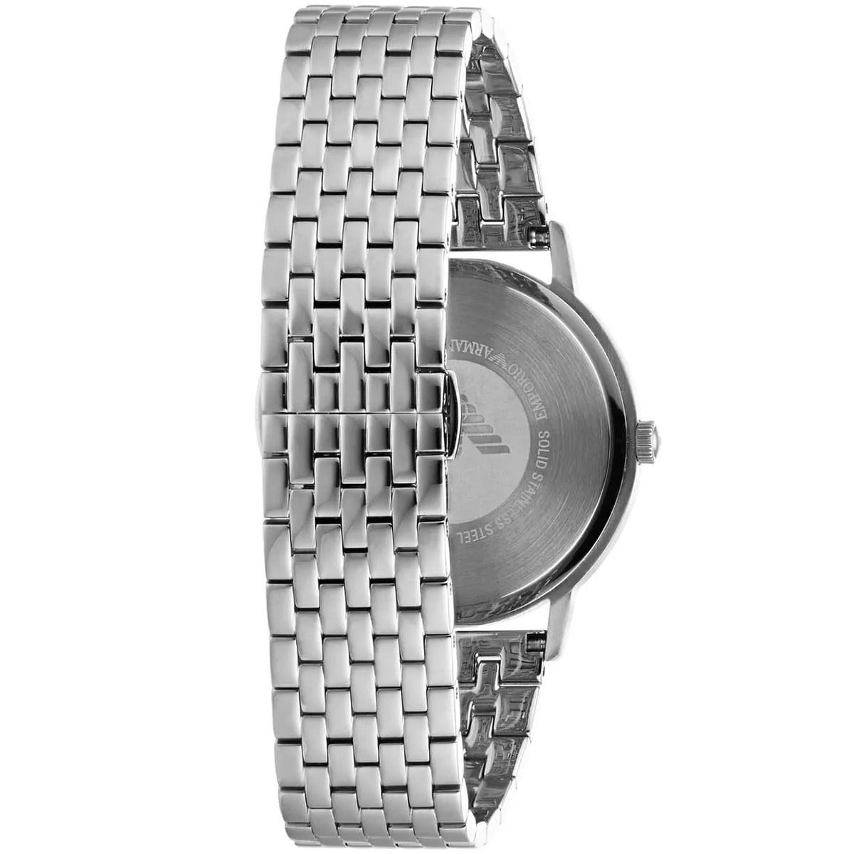 Emporio Armani Kappa AR11152 caseback view showing stainless steel case back with bracelet