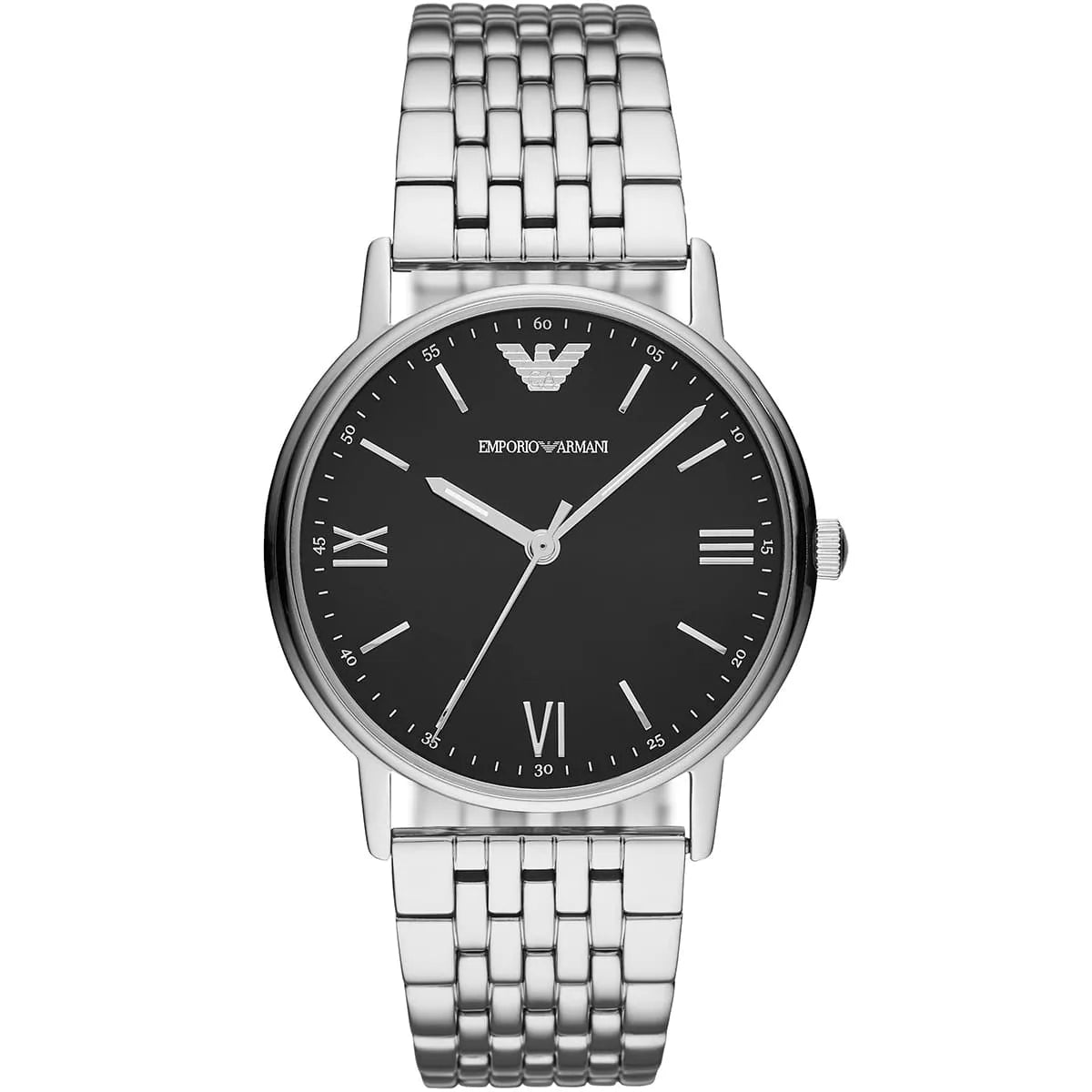 Emporio Armani Kappa AR11152 men's watch front view with black dial and Roman numerals