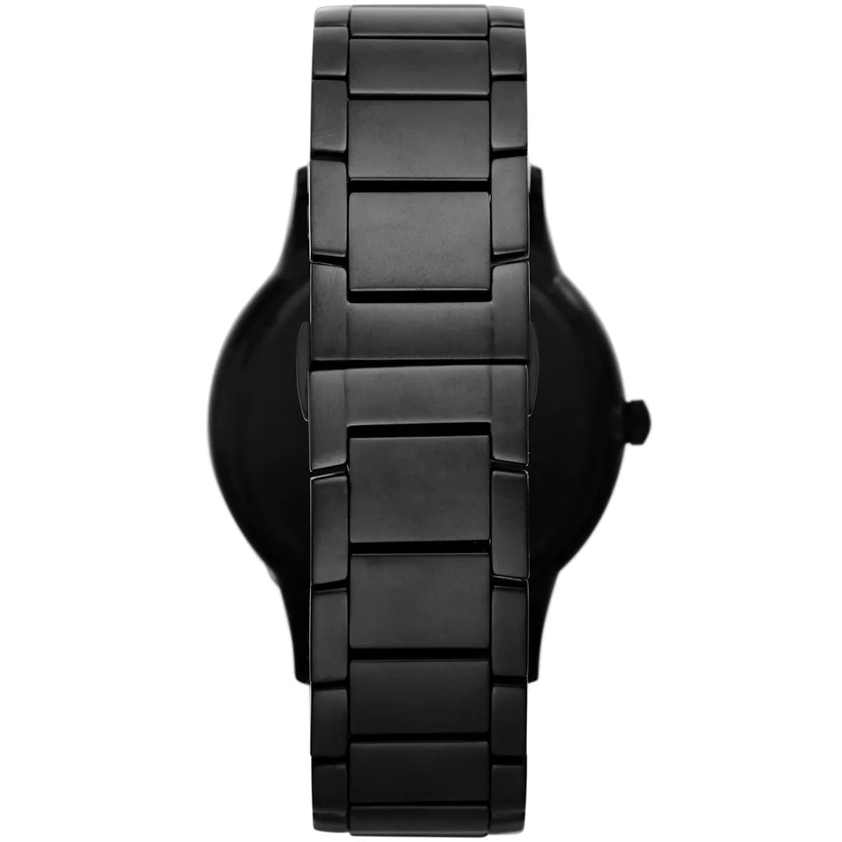 Side view of Emporio Armani Renato watch displaying case profile and metal bracelet