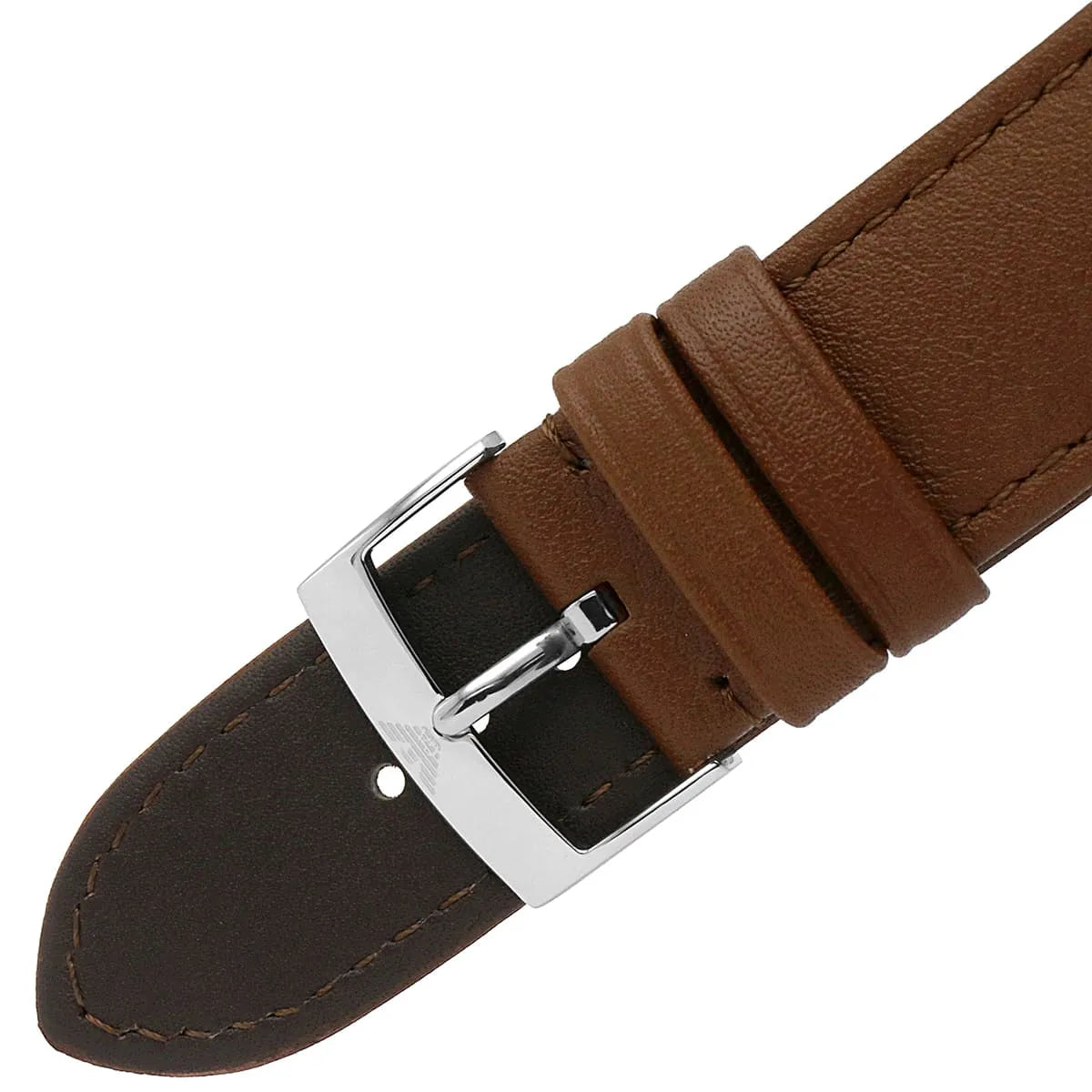 Brown leather strap with stainless steel buckle for Emporio Armani Renato