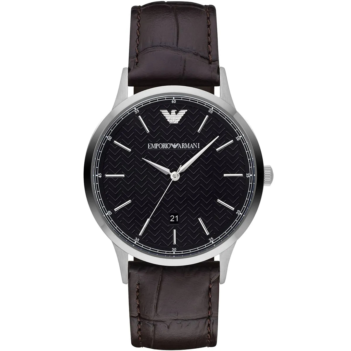 Emporio Armani Renato black dial quartz watch with brown leather strap