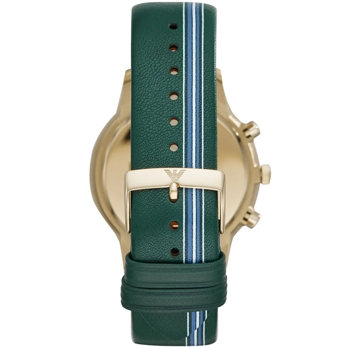 Emporio Armani AR11233 green leather strap with white stripe detail and metal buckle