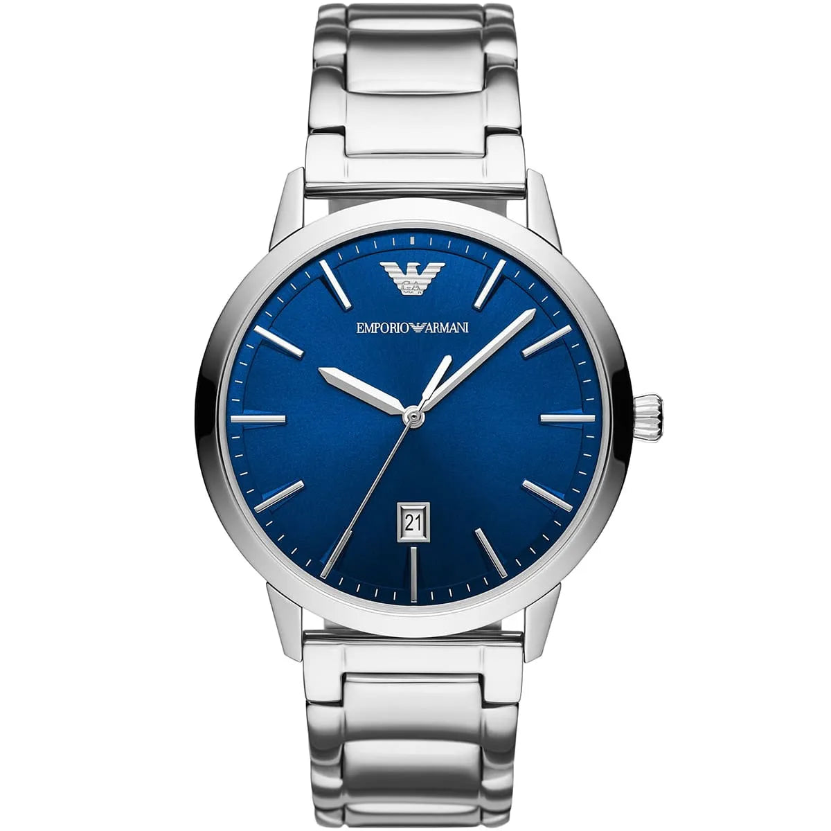Emporio Armani Ruggero mens watch with 43mm blue dial, stainless steel case and bracelet