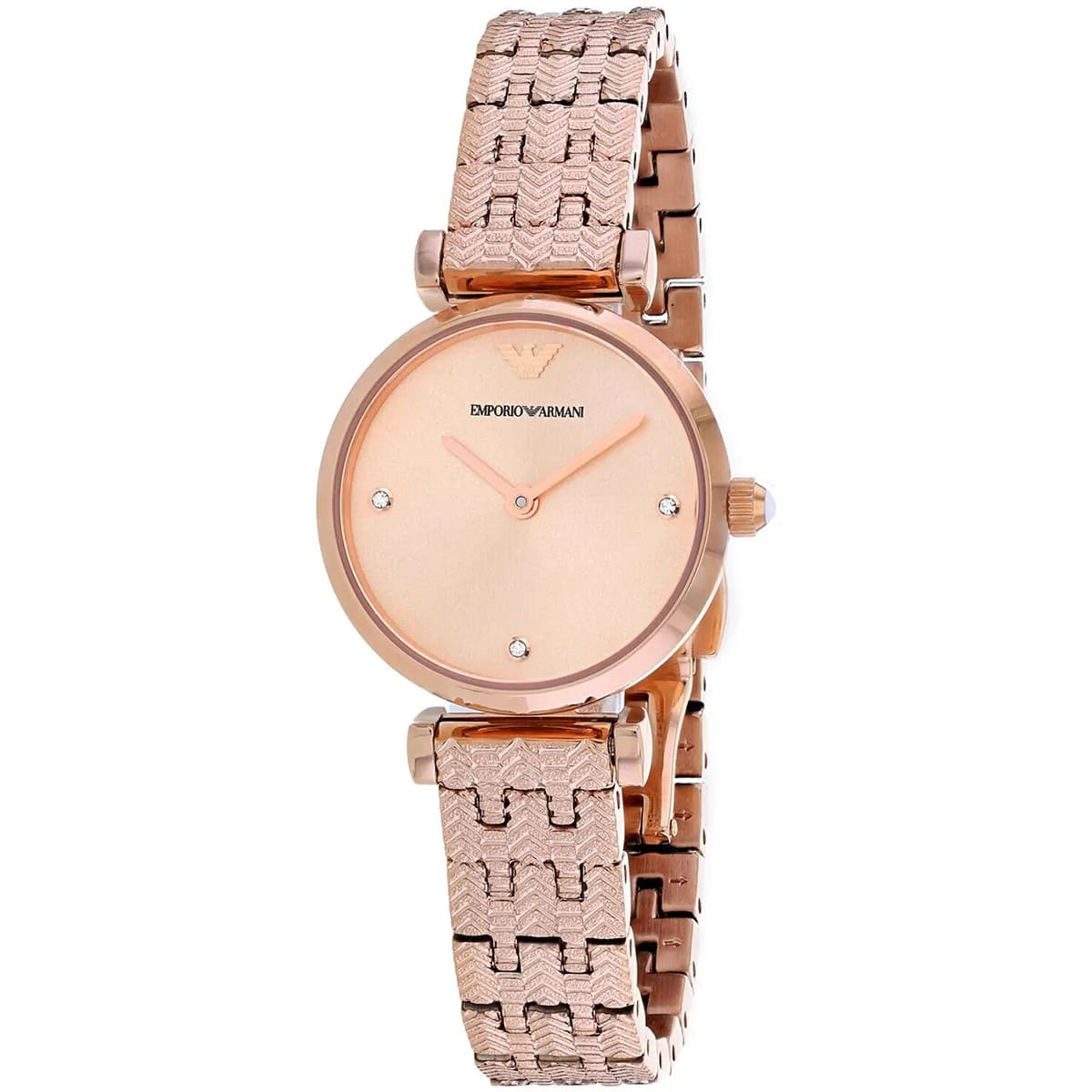 Emporio Armani Gianna T-bar rose gold quartz watch with rose gold dial and stainless steel strap