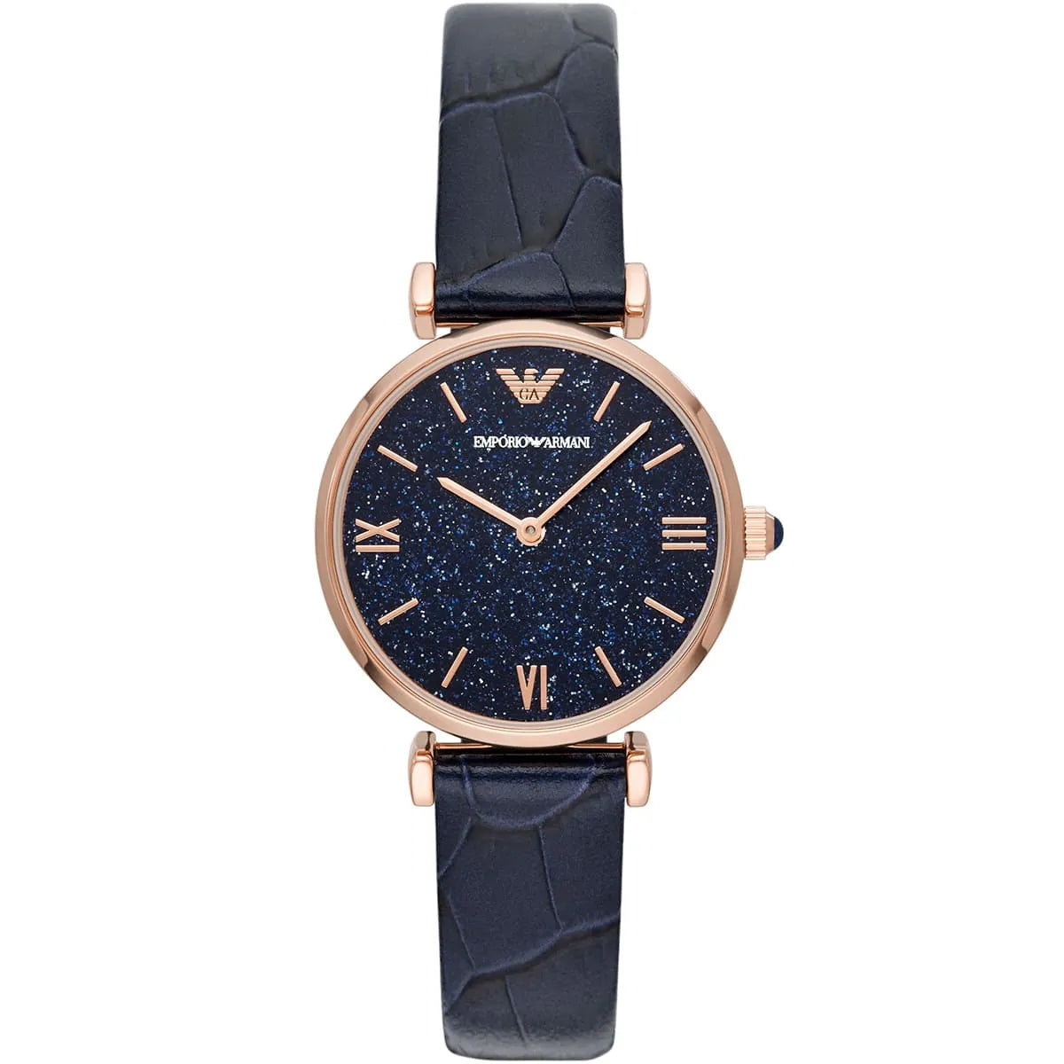 Emporio Armani Gianni T-Bar ladies watch with blue starry dial and leather strap