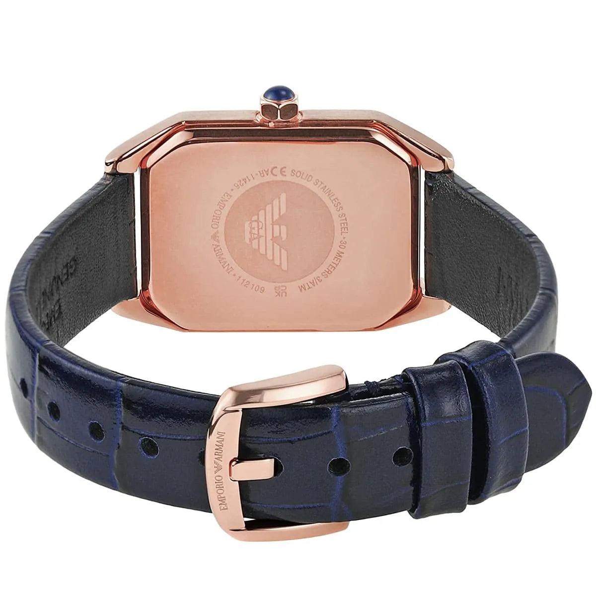Emporio Armani AR11426 case back with eagle logo and water resistance information