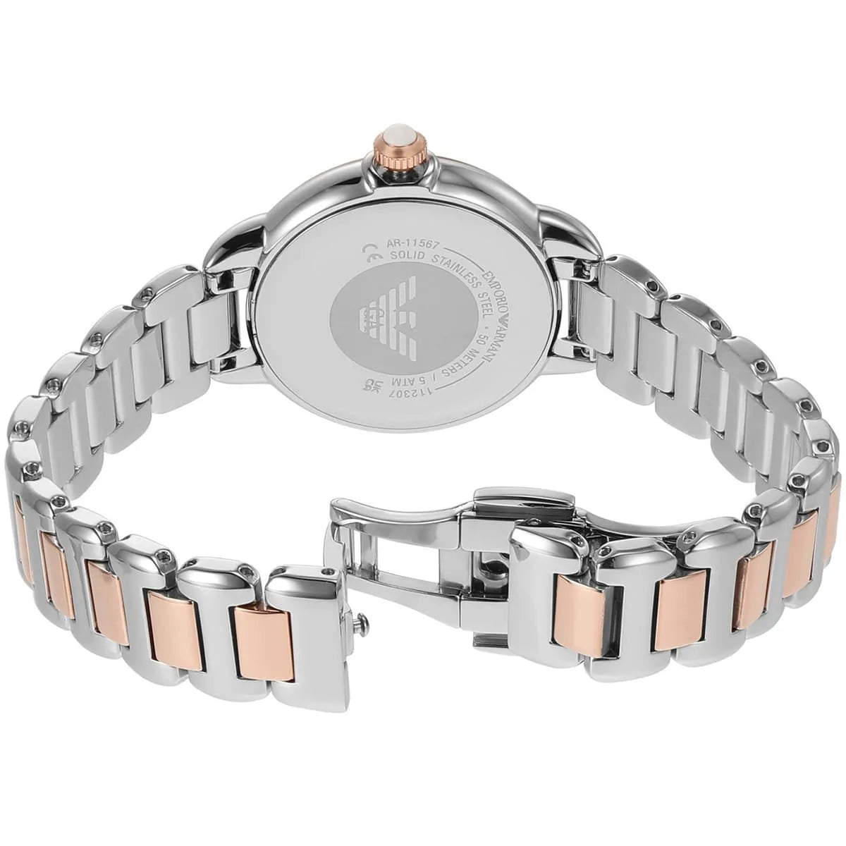 AR11567 Emporio Armani watch showing case profile and caseback with logo
