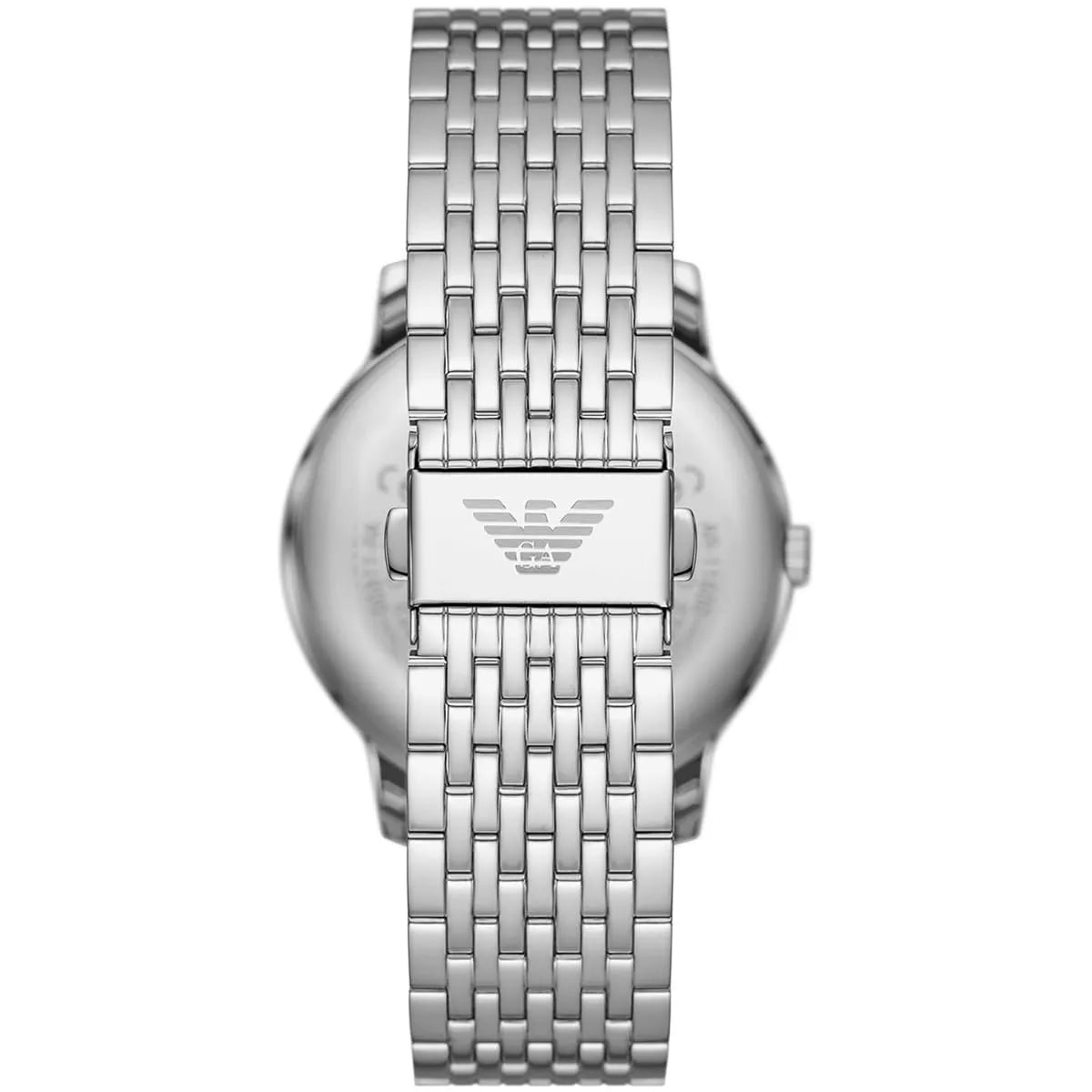 Emporio Armani AR11600 stainless steel bracelet with clasp and links, viewed from behind