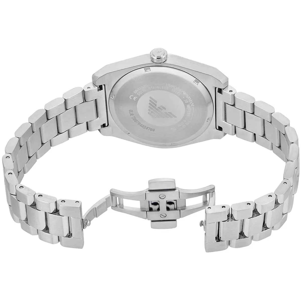 Emporio Armani Federico bracelet showing clasp and metal links from underside