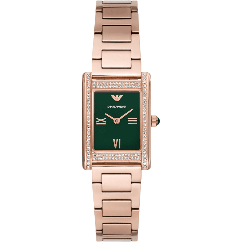 Emporio Armani AR11641 watch with green dial and rose gold stainless steel bracelet