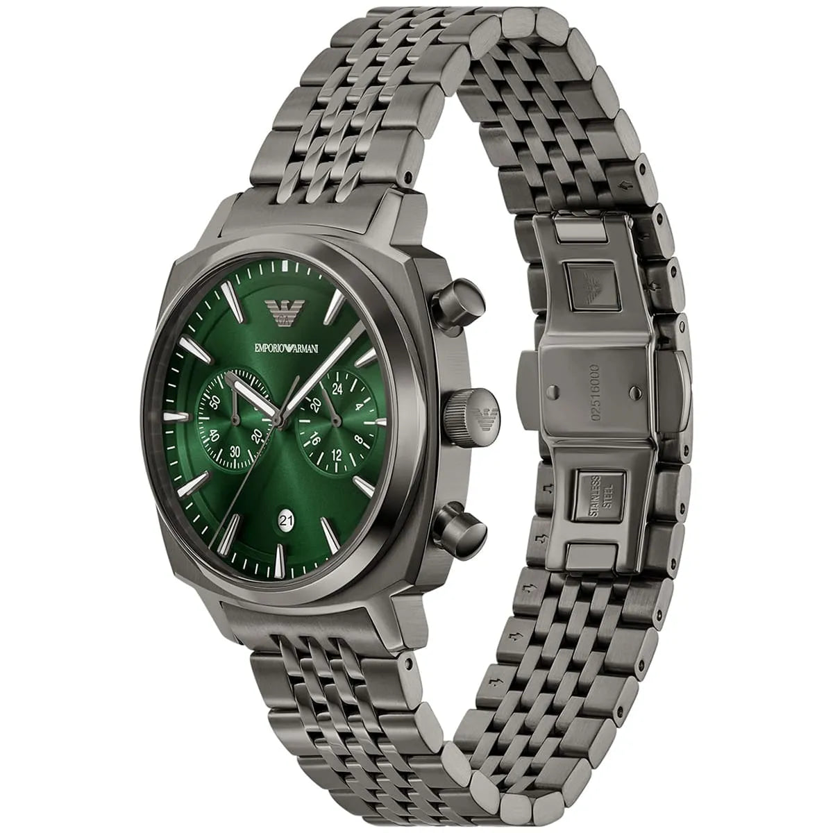 AR11689 Ruggero men's watch showing side profile with stainless steel bracelet and case