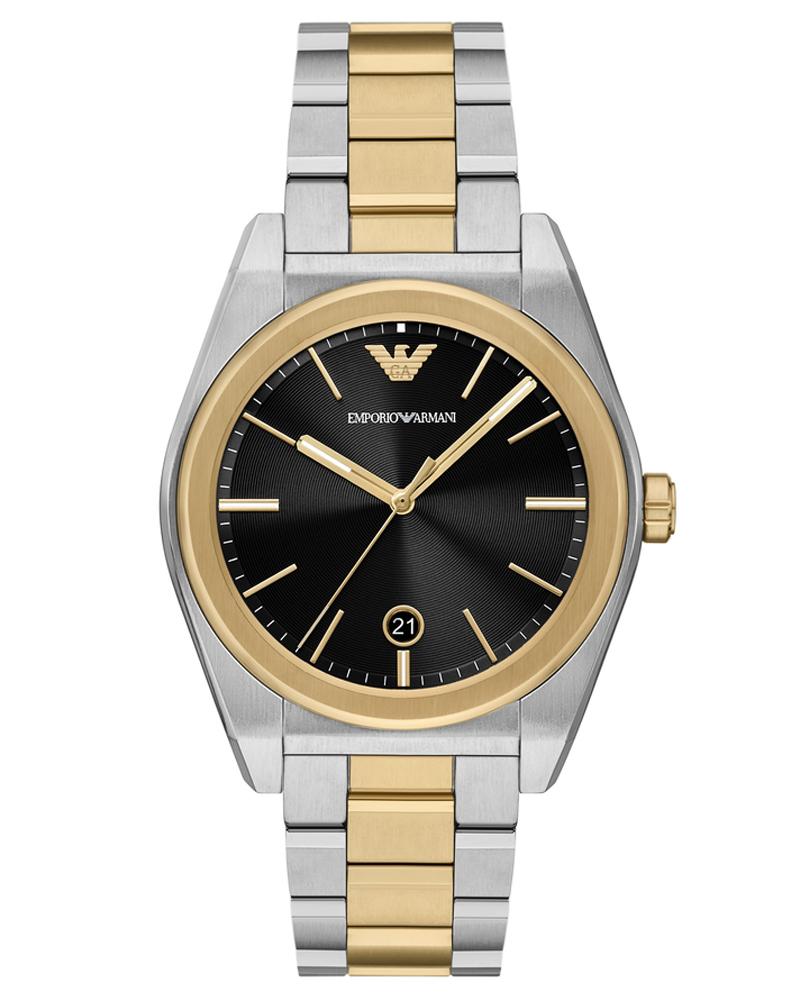 Emporio Armani AR11715 men's watch with black dial, two-tone stainless steel and gold bezel