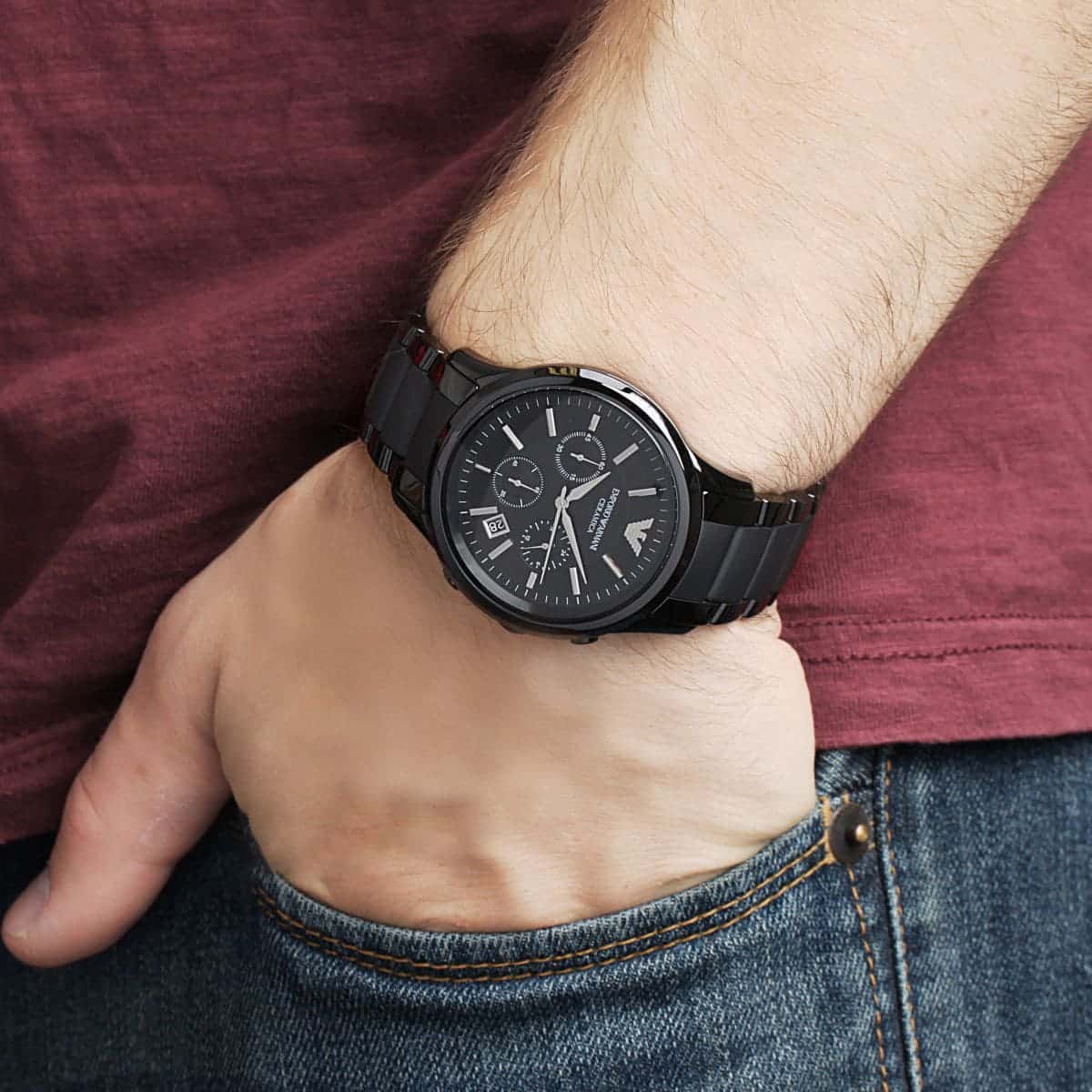 Emporio Armani Ceramica Chronograph Black Dial Watch AR1452