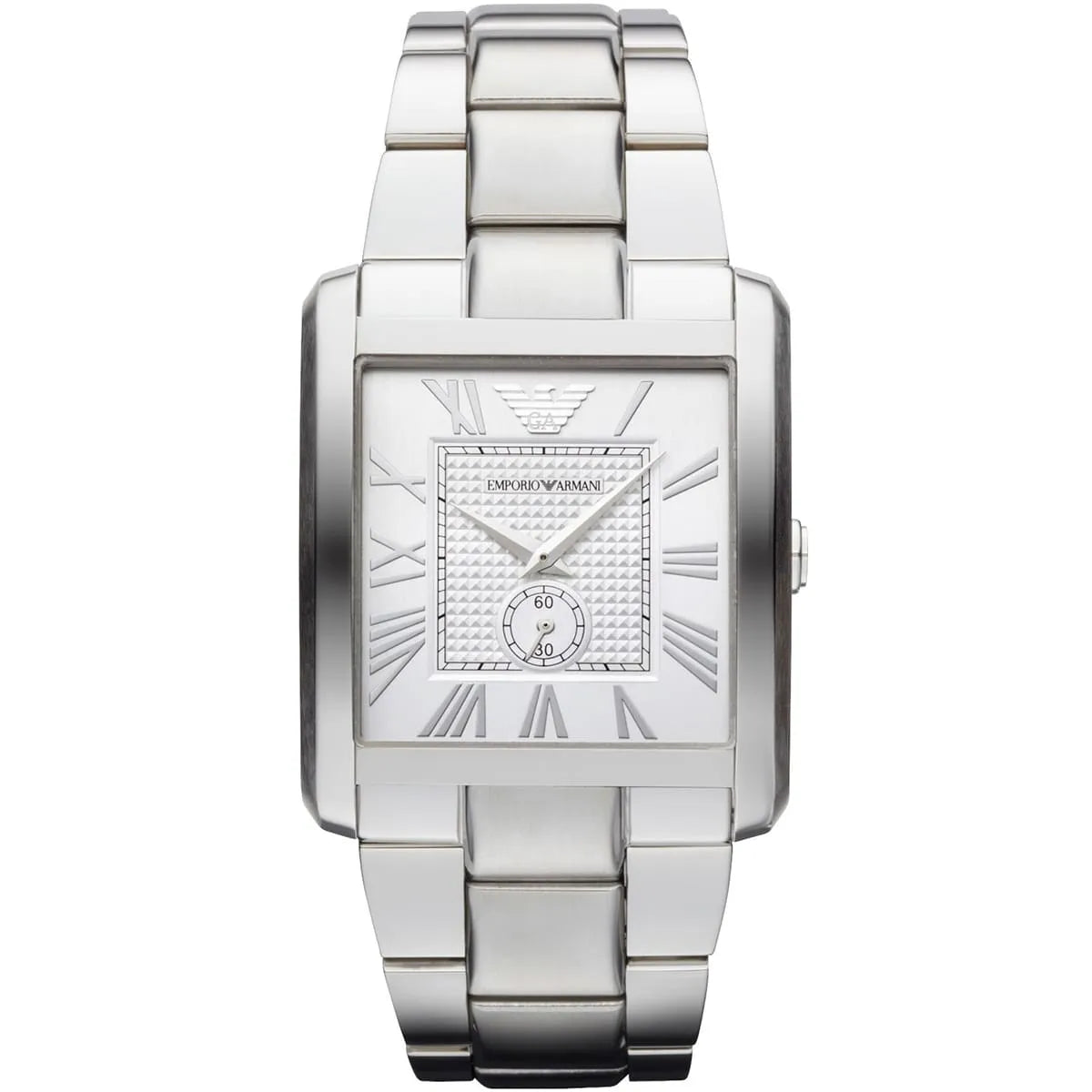 Emporio Armani AR1643 men's watch with square white dial and stainless steel bracelet