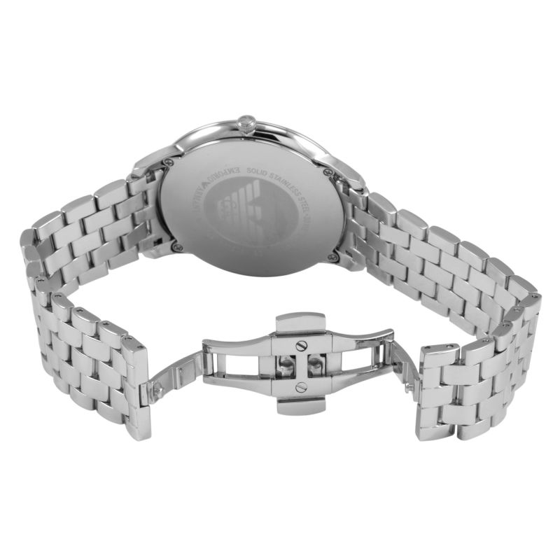 Emporio Armani AR1745 caseback with Emporio Armani logo and steel bracelet