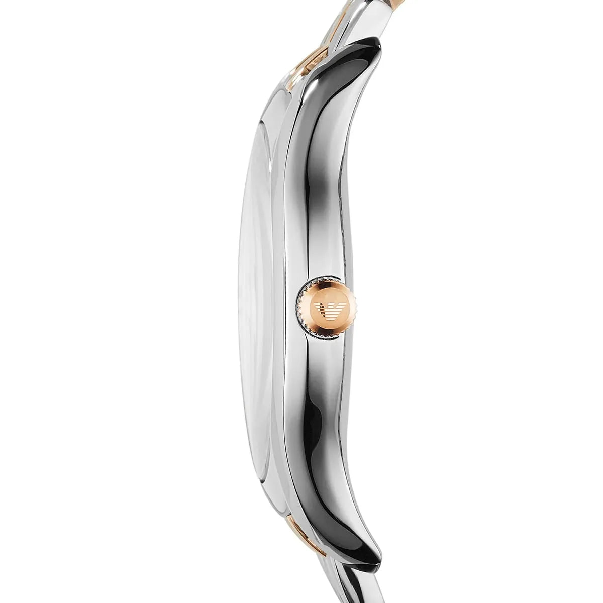 Side profile of Emporio Armani AR1824 watch displaying case thickness and crown