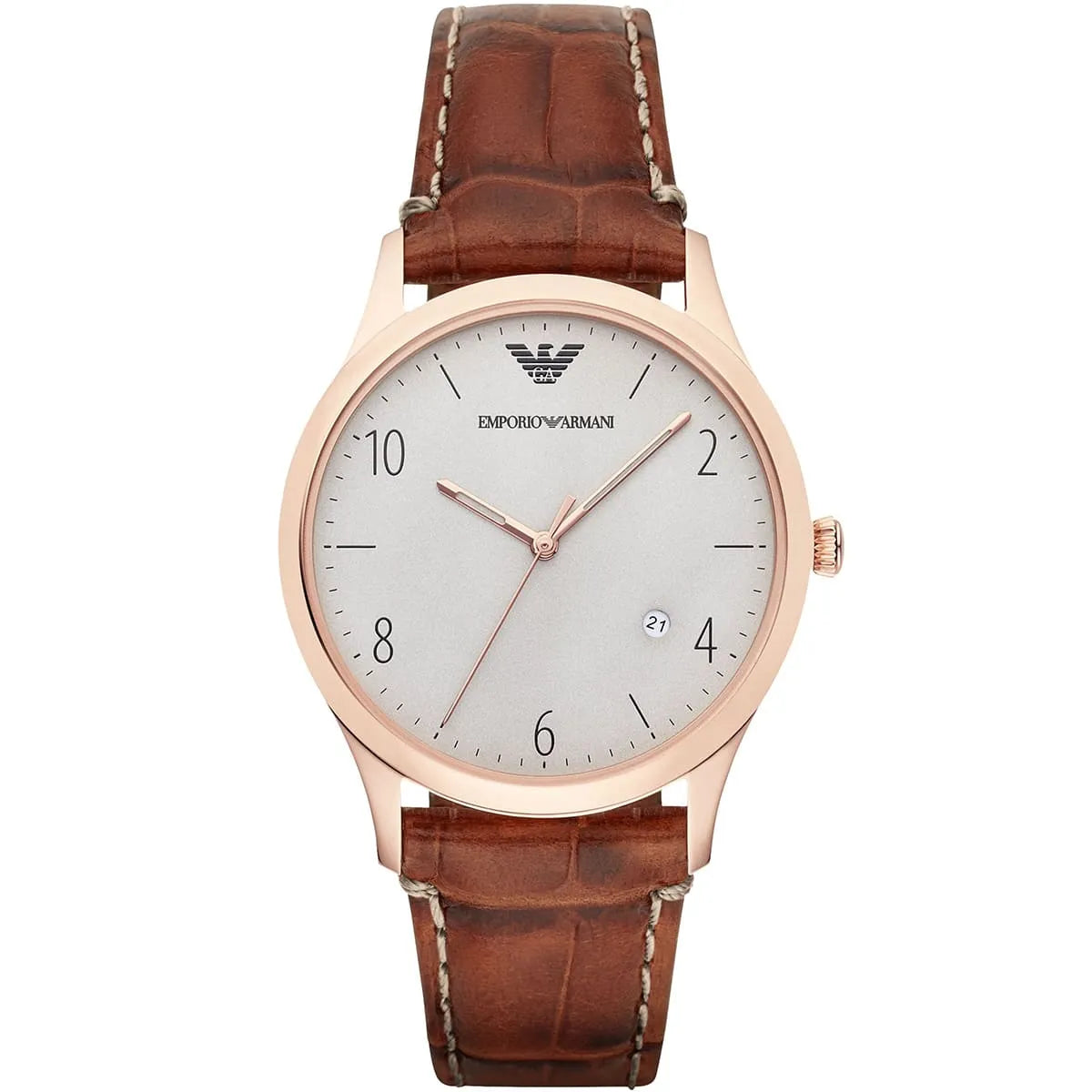 Emporio Armani Beta Large AR1866 men's watch with white dial and brown leather strap
