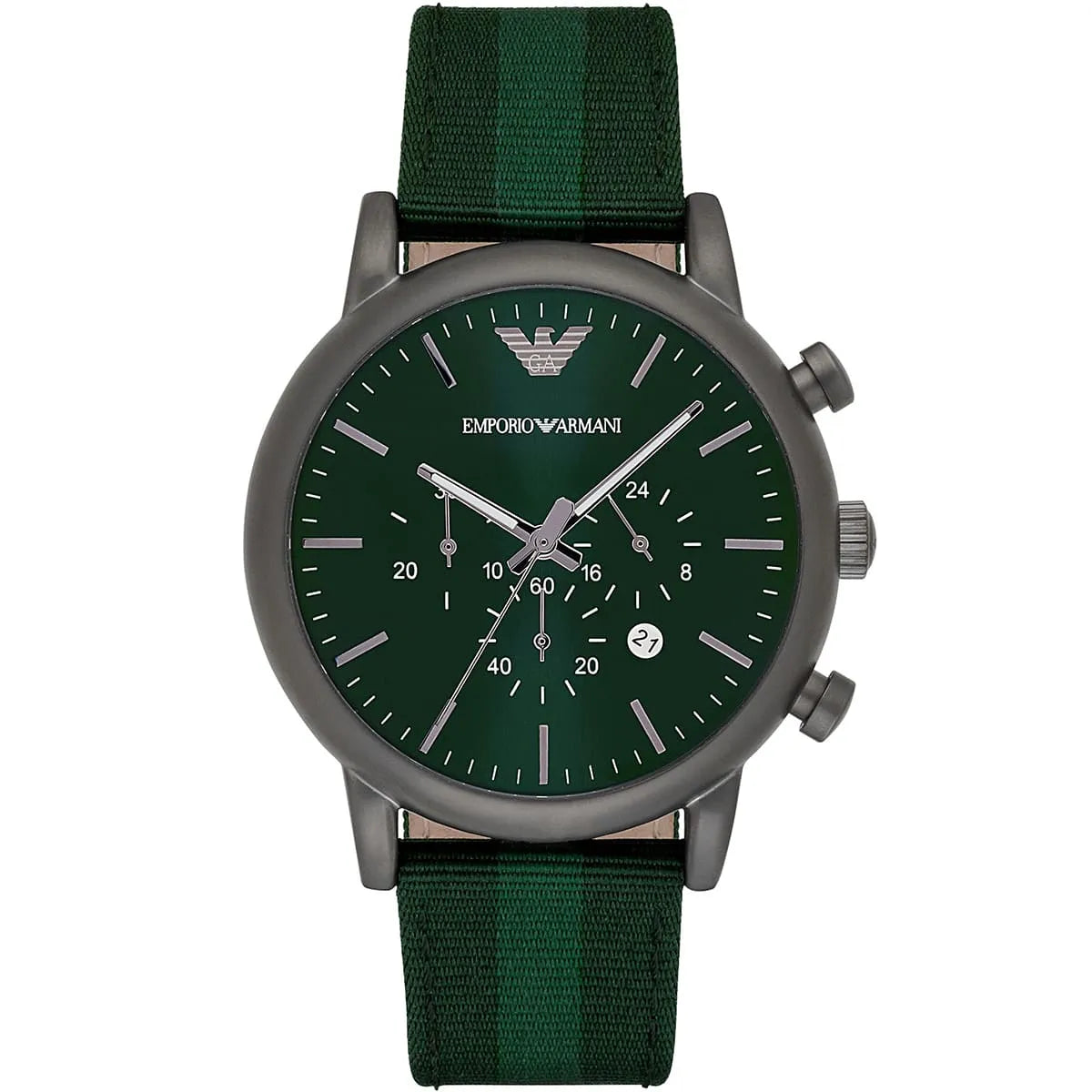 Emporio Armani AR1950 chronograph watch with green dial and green nylon strap