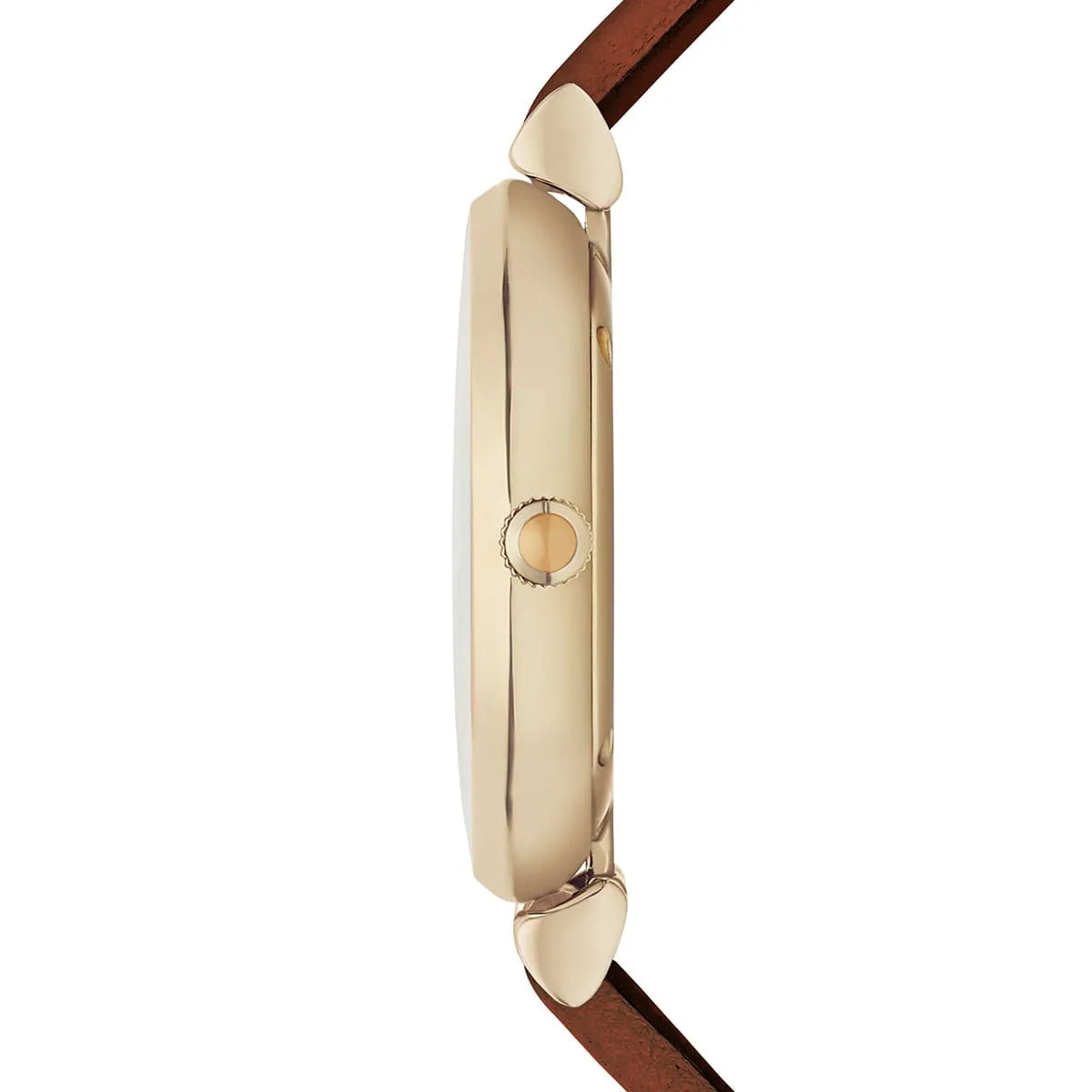 Emporio Armani Gianni T Bar watch side profile showing case thickness and crown