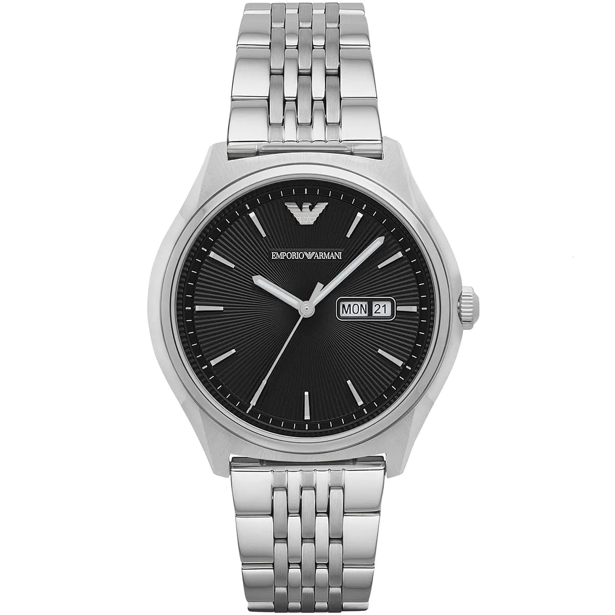 Emporio Armani AR1977 black dial silver stainless steel watch front view