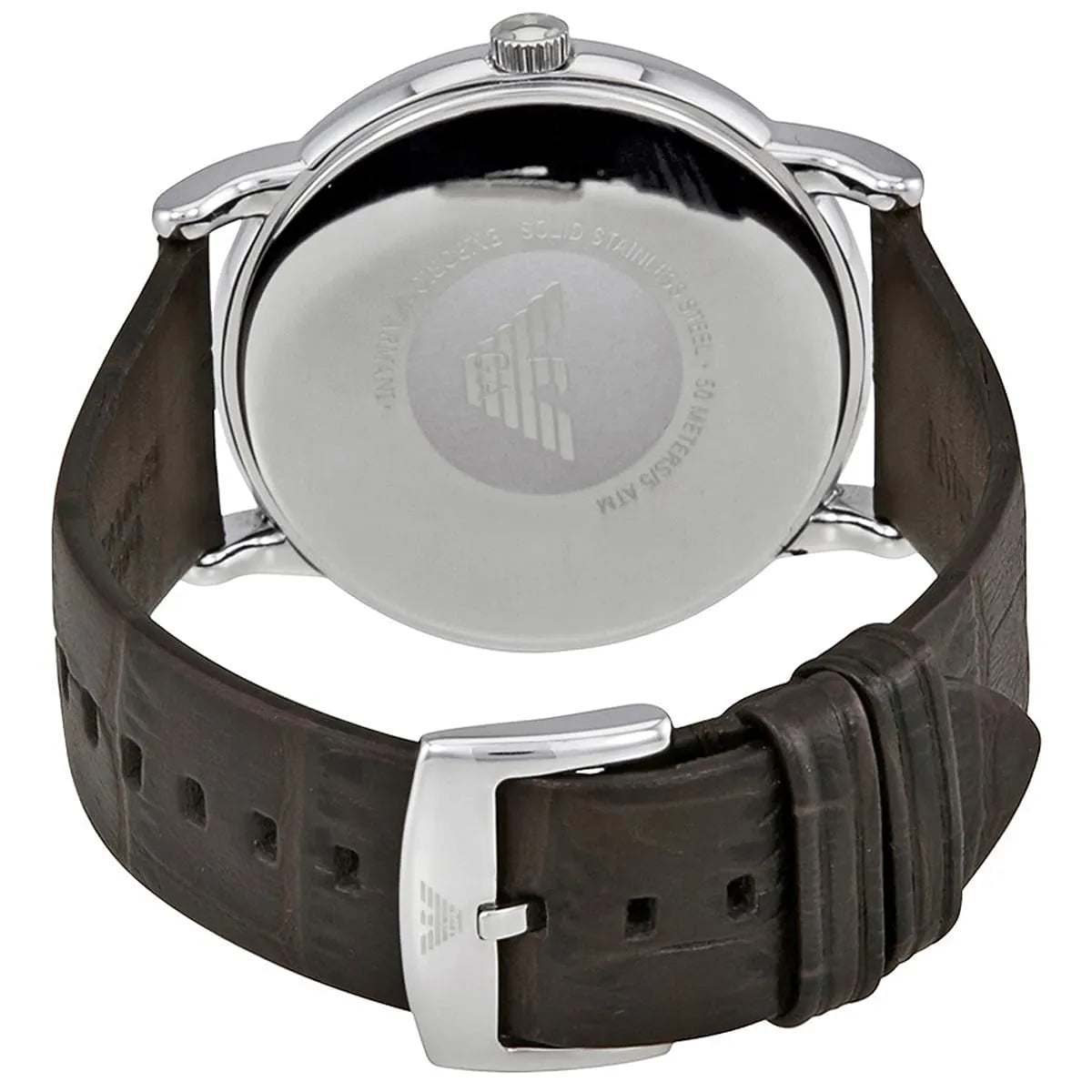 Emporio Armani Luigi watch showing crown and lugs from side angle