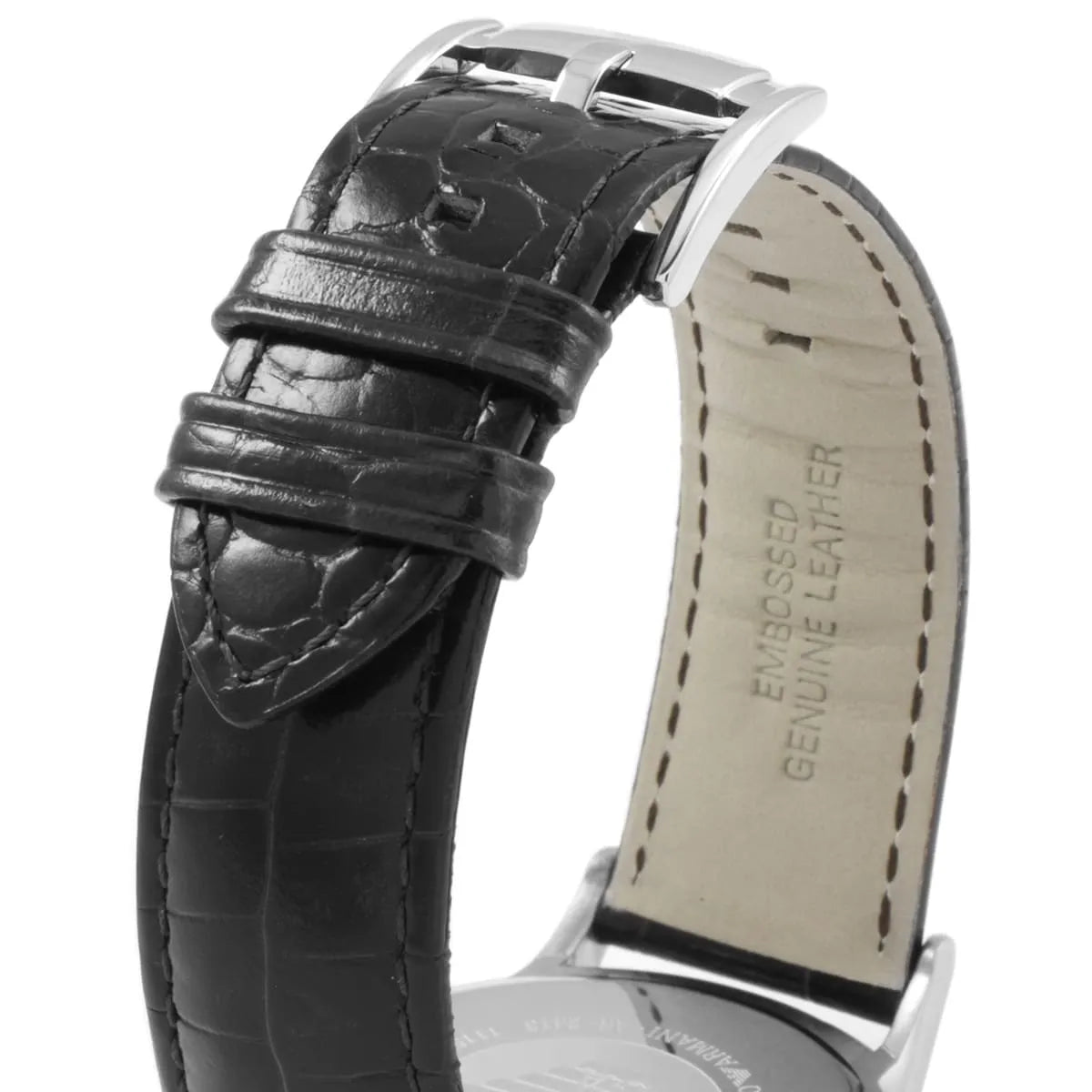 Emporio Armani Renato black crocodile-pattern leather strap with stitching detail