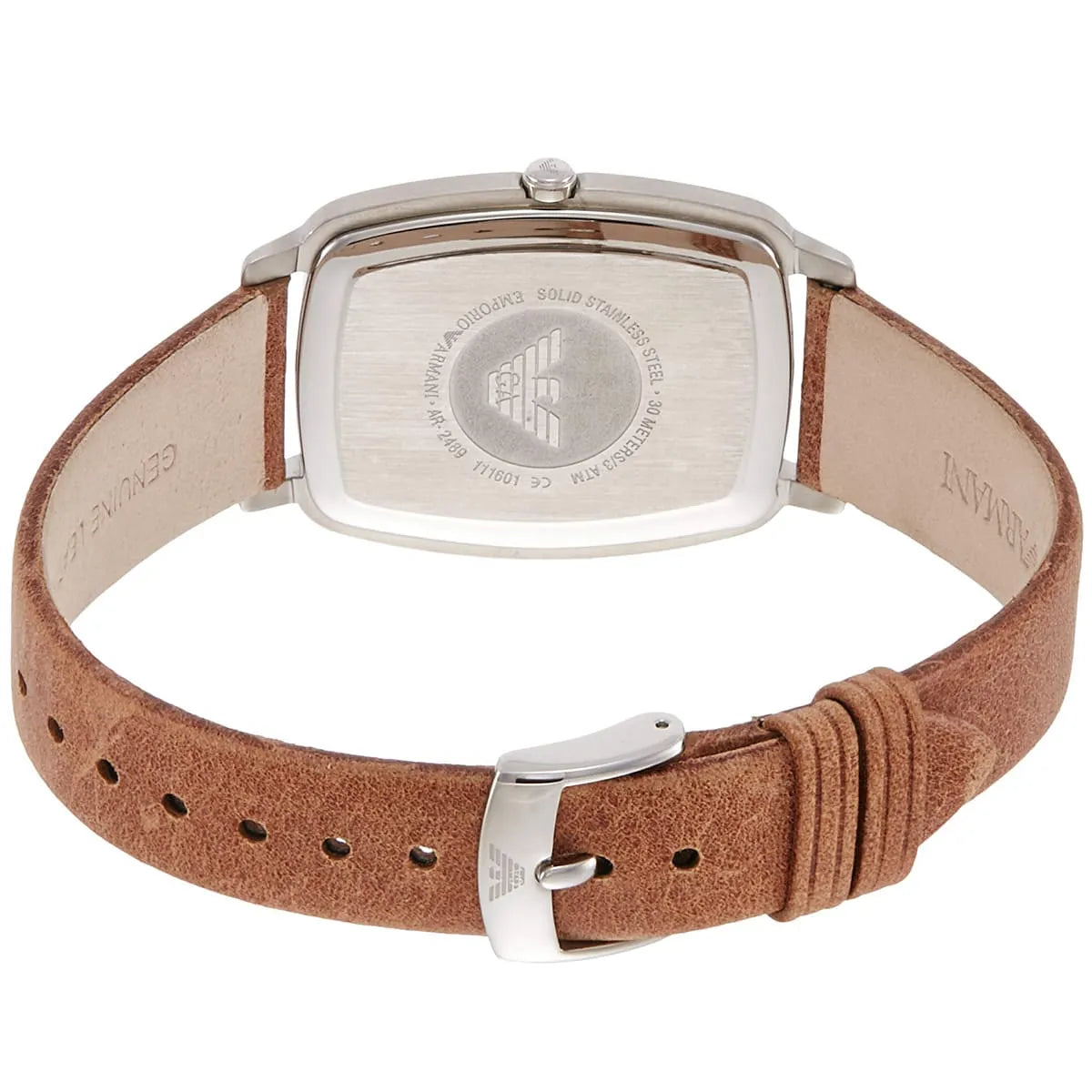 Emporio Armani Epsilon caseback showing engraved Eagle logo and specifications