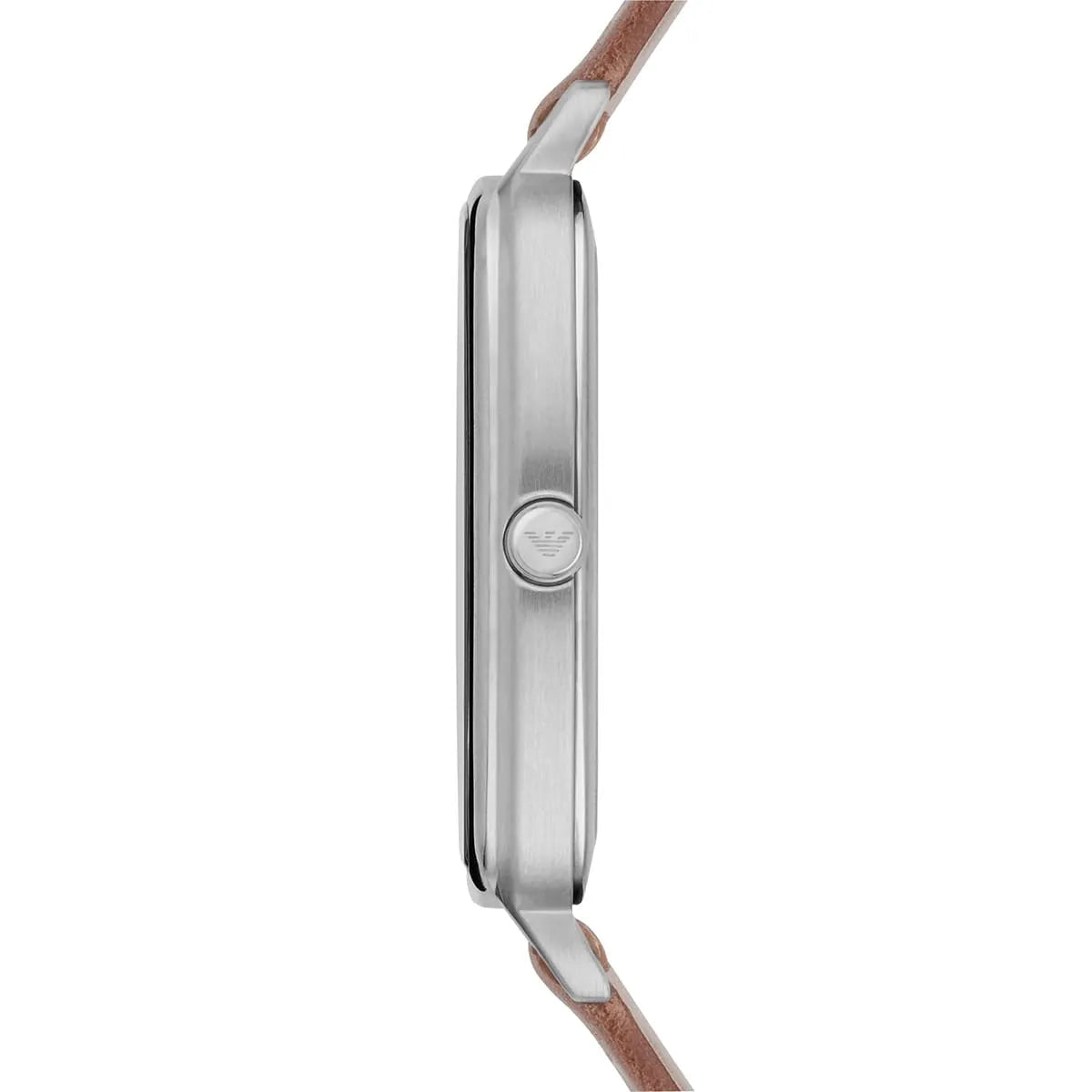 Side view of Emporio Armani Epsilon stainless steel case with crown