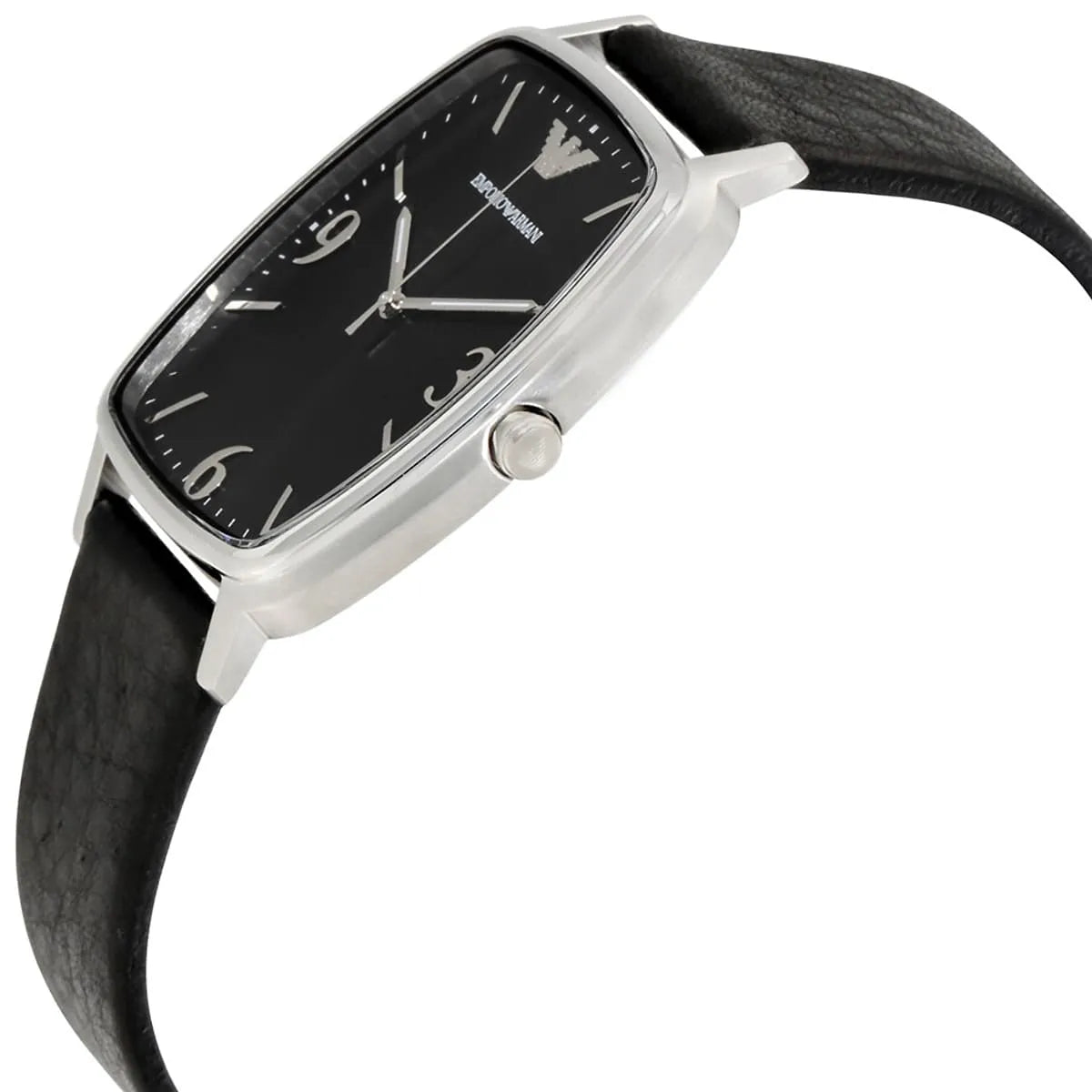 Emporio Armani AR2490 watch angle view showing case and leather strap